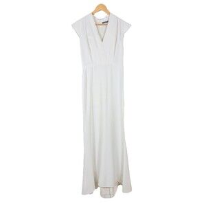 Alexander McQueen Womens‎ 42 6 Ivory Cap Sleeve Pleated Detail Column Gown Dress